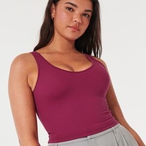 Seamless Fabric Ribbed Crop V-Neck Tank